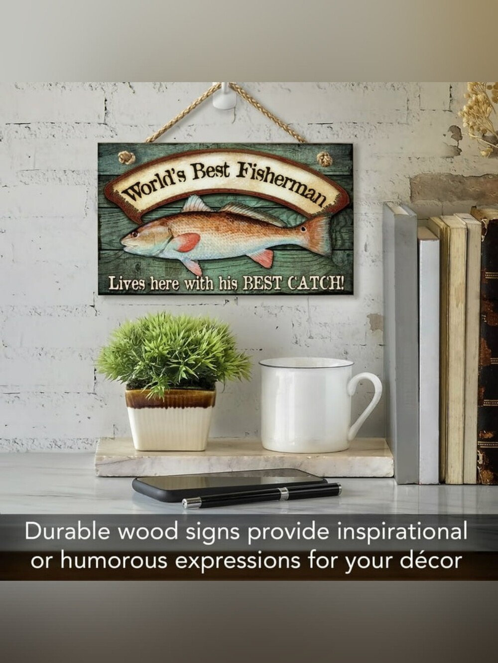 World's Best Fisherman Wall Sign - Green/Brown